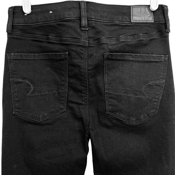 American Eagle Women's Next Level Stretch Distressed Black Skinny Jeans Size 8 - Picture 4 of 11